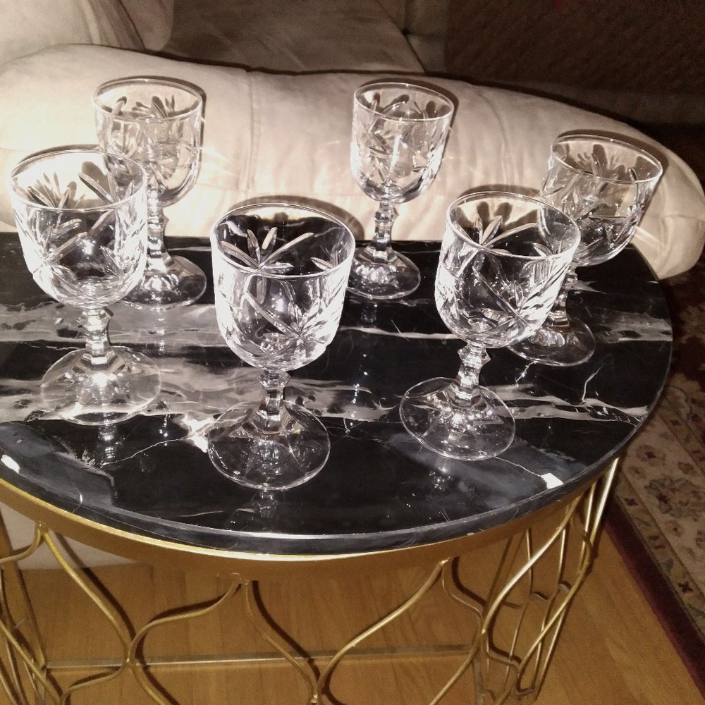 Vintage Elegant Crystal Set of Six Glasses, Made in Europe